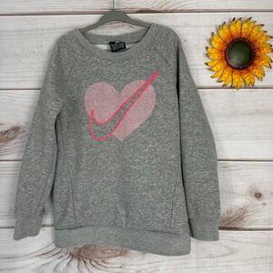Nike Kids Gray Heart Logo Sweatshirt Pullover Long Sleeve Size 6X